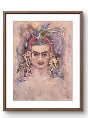 Frida Kahlo Porträt Aquarellbid Unikat 30x40 Handgemalt