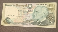 1978 Portugal 20 Escudos Coutinho Banknote, Barely Circulated