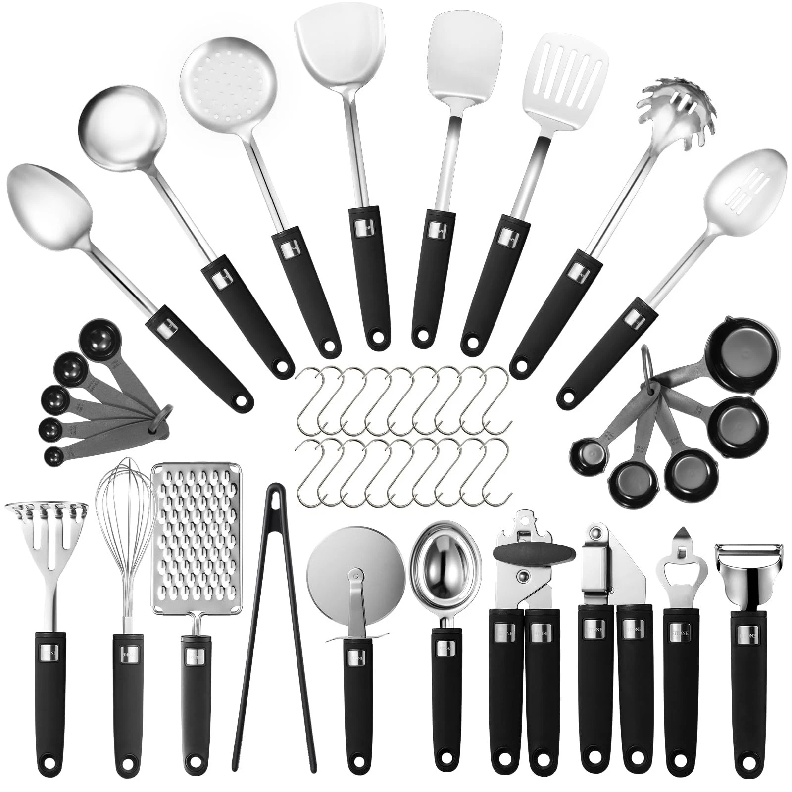 46Pcs 18/8 Stainless Steel Kitchen Utensils Set, Stainless Steel Cooking Uten...