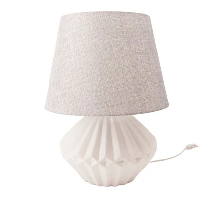 Tischlampe Relief bauchig rund matt weiß H. 46cm mit silbernem Schirm Formano - Bild 1 von 4