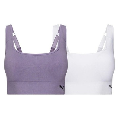 PUMA Women s Seamless Sports Bra, White/Plum, X-Large