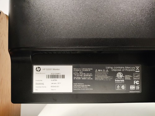 HP S2031 Black 20 in Widescreen LCD Monitor Tested Working DVI VGA - Picture 5 of 6