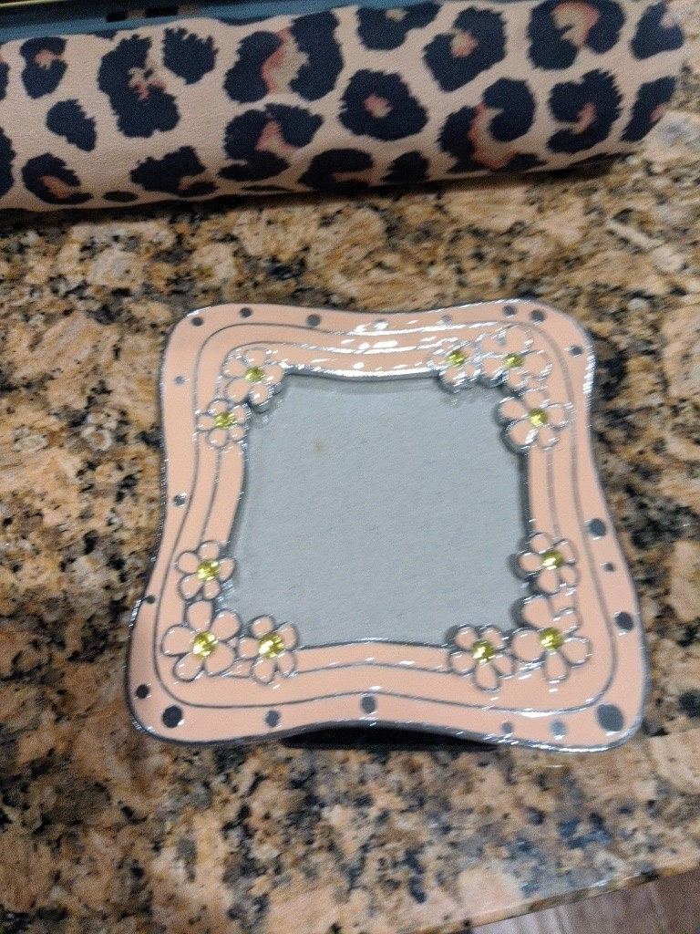 Peach Light Pink Enamel Picture Frame With Rhinestone Fits 3.5x3.5 Pic