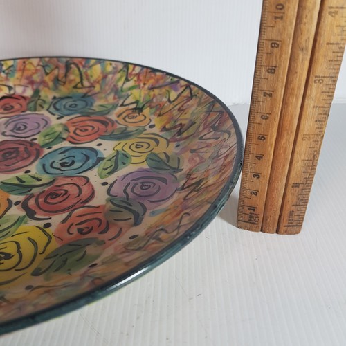 Vibrant Floral Art Pottery Large 26cm Serving plate bowl by Mary Rose Young 1988 - Picture 6 of 15