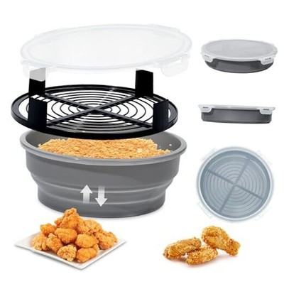  Collapsible Batter Bowl - Mess Free Better Breader Shaker Bowl with Lid Grey