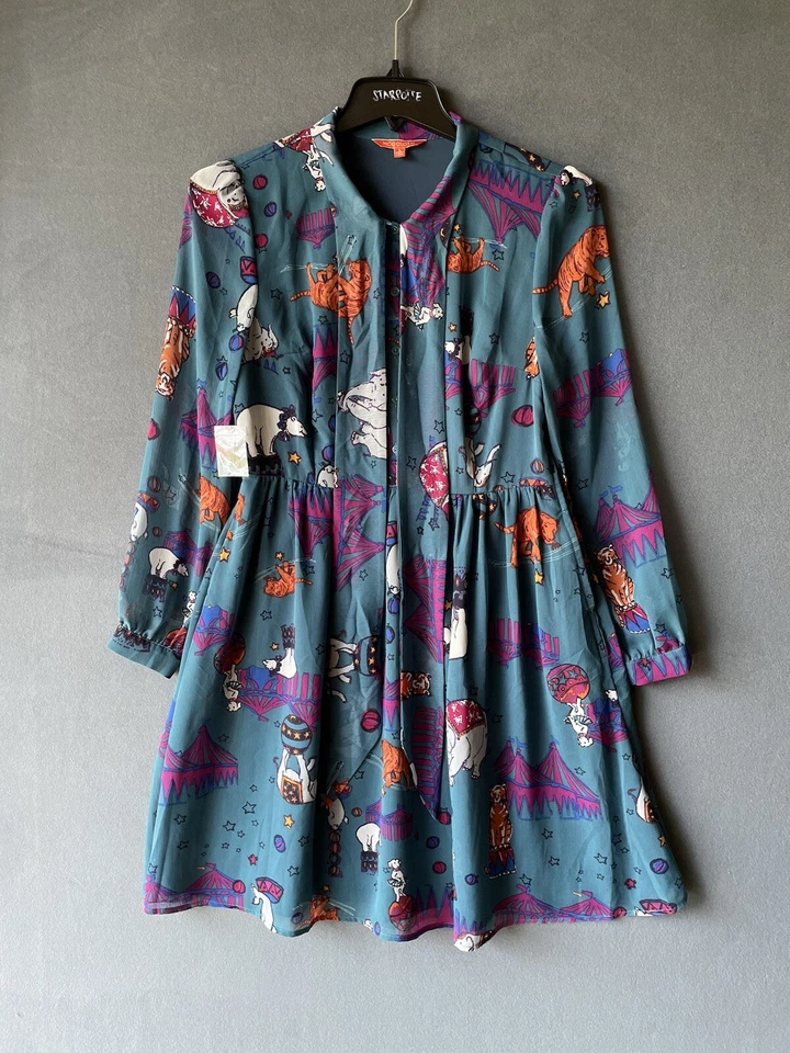 MOD CLOTH Anne’s Teal Circus AOP Dress ASO TV On Trial and Error Size Large Blue - Image 2 of 4