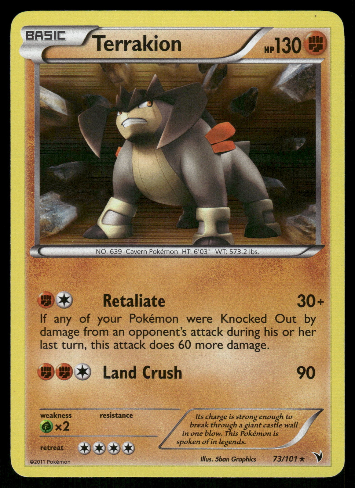 Terrakion Holo 73/101 Noble Victories Pokemon