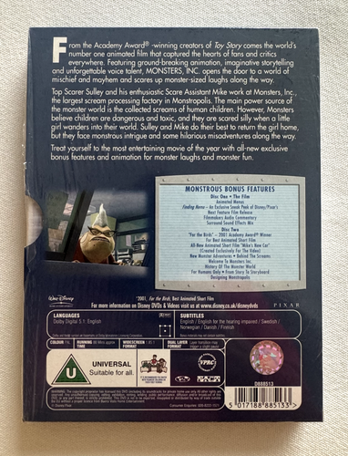 'MONSTERS, INC.' 2 DISC DVD PIXAR COLLECTORS EDITION GATEFOLD COVER & POSTER - Picture 3 of 8