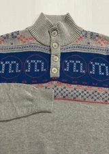 EUC Men's "M&M's World" Sweater Size S Long Sleeve Button Turtle Neck Gray