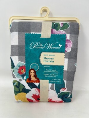 The Pioneer Woman Sweet Romance Floral Applique Fabric Shower Curtain 72X72 New