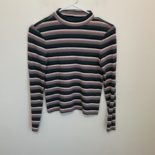 American Eagle Women s XS Long Sleeve Thermal Tee Shirt Waffle Knit Crop Striped