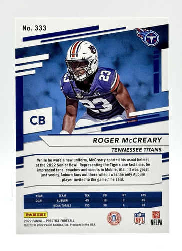 2022 Prestige Xtra Points Blue #333 Roger McCreary RC 84/299 Tennessee Titans - Picture 2 of 2