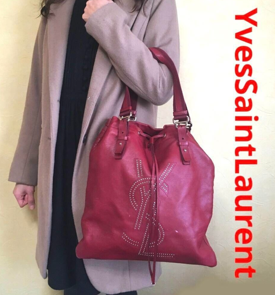 Yves Saint Laurent Rive Gauche Stud stone Logo Bordeaux Red