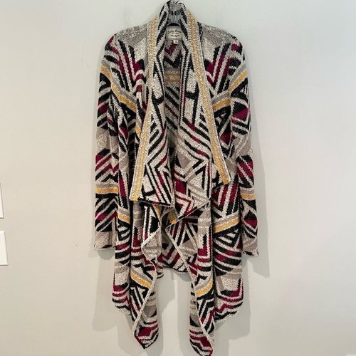 Cárdigan para mujer Lucky Brand Intarsia Open Waterfall pequeño suéter boho occidental - Imagen 6 de 12