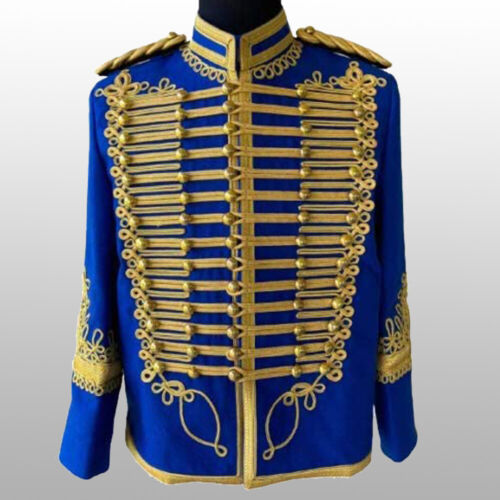 Men Royal Blue Military Hussar Jacket 18th Century Tunic Officer Uniform Jackets - Picture 1 of 5