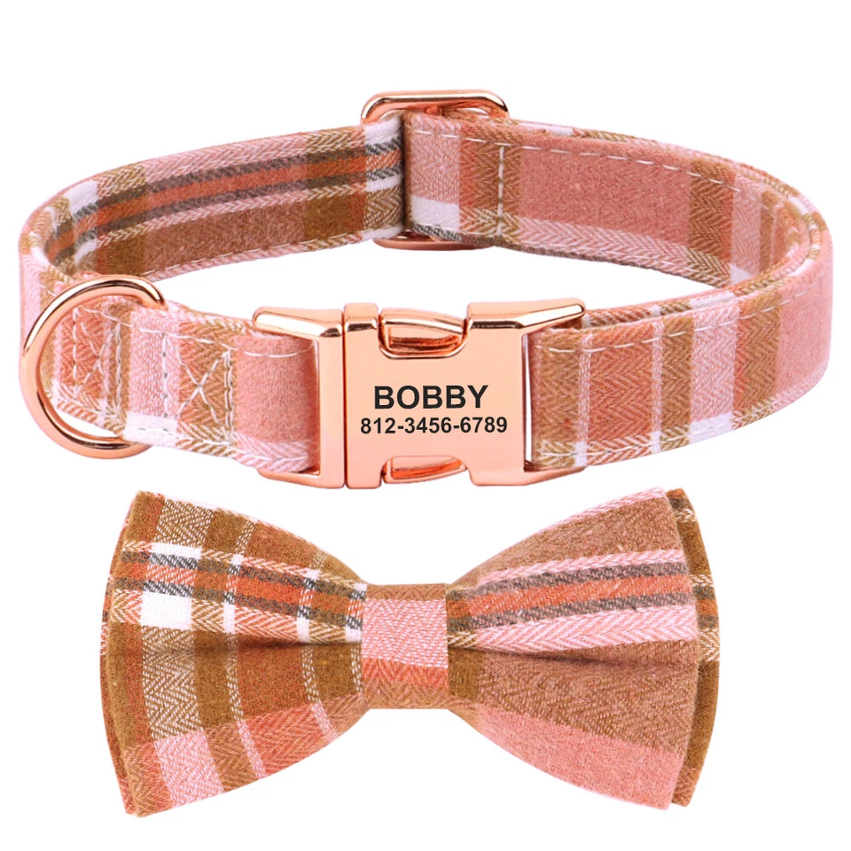 Bow Tie Dog Collar Personalised Custom Name Buckle Necktie for Small Dogs S/M/L - Image 4 of 4