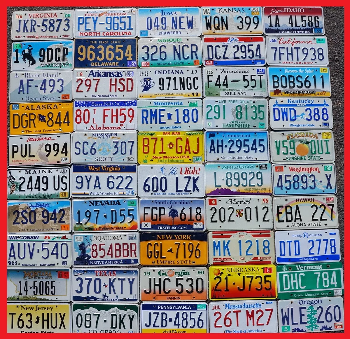 COMPLETE SET - ALL 50 STATES USA LICENSE PLATES LOT of Good