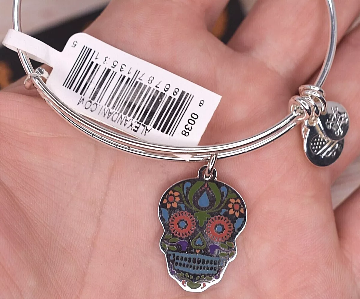 NEW Alex and Ani Color Infusion Calavera Sugar Skull Silver Bracelet W Card A