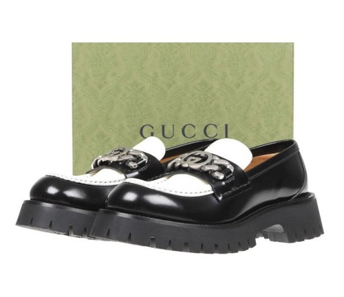 Gucci Maxi Black & White Slip On Chunky Loafer With Interlocking ‘G’ Chain, Sz 8 - Picture 6 of 10