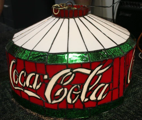 Vintage Coca Cola Stained GLASS Tiffany Style Hanging Bar Pool Table Light 22"
