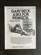 Vintage 1974 Pennzoil Racing Motor Oil Gary Beck Full Page Original Ad - 1022