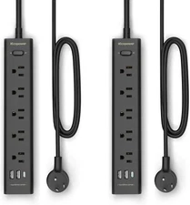 2 Pack Power Strip Surge Protector - 5 Tomas de Corriente Ampliamente Espaciadas