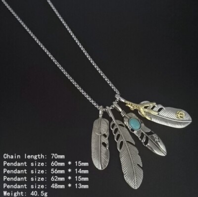 Stainless Steel Rounded Box  28 in Chain with 4 Feather Pendants