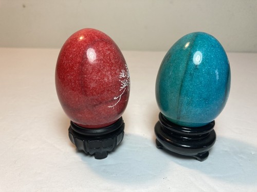 2 Vintage Chinese Hand Etched Painted Marble Stone Egg Monk Stand 2.5” - 第 7/11 張圖片