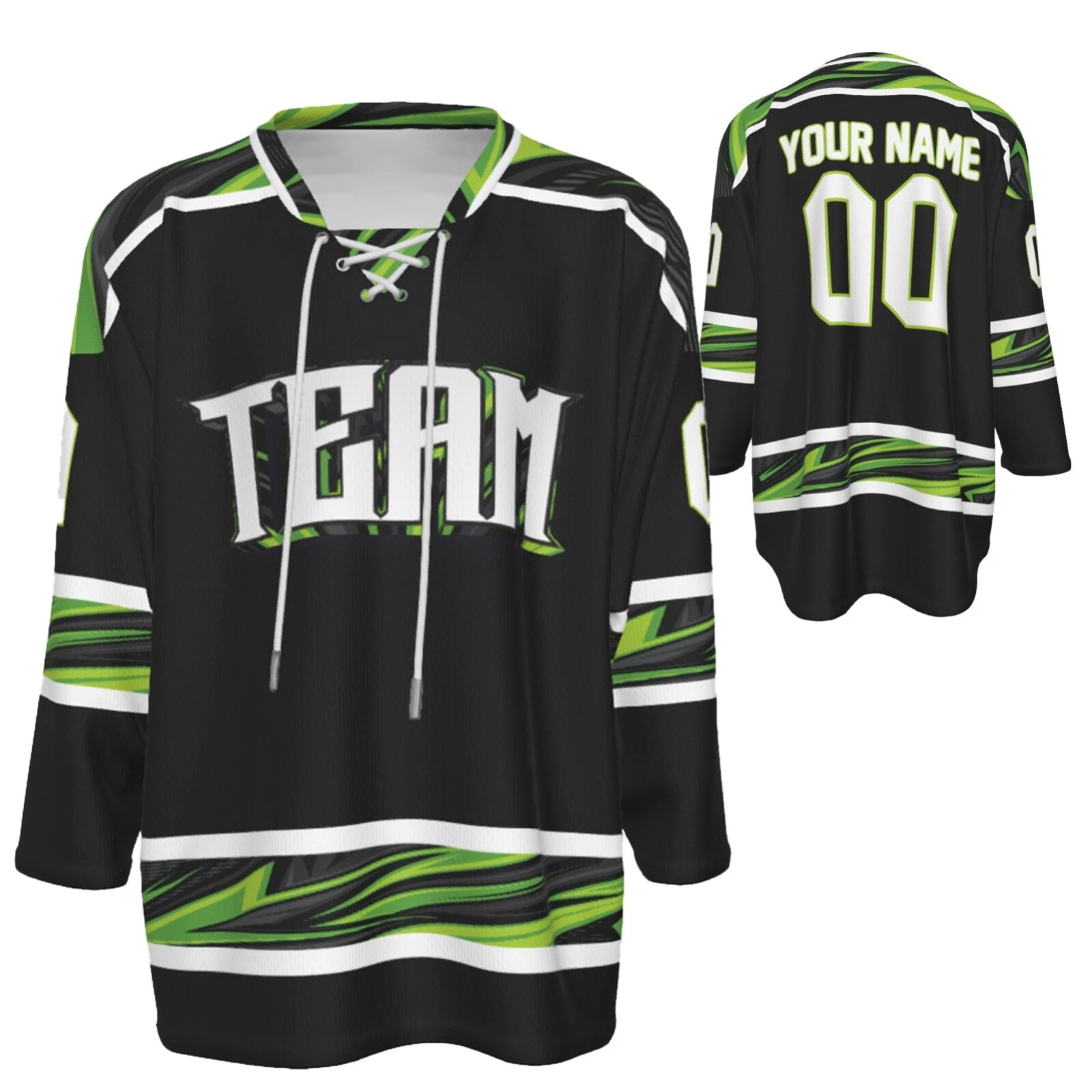 NEW Custom Personalized Black and Green Team Hockey Jersey Shirt JS-14