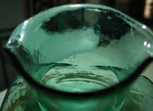Blenko Sea Green Glass Double Spout Water Bottle 384 - Hard Water Stain - Picture 5 of 6