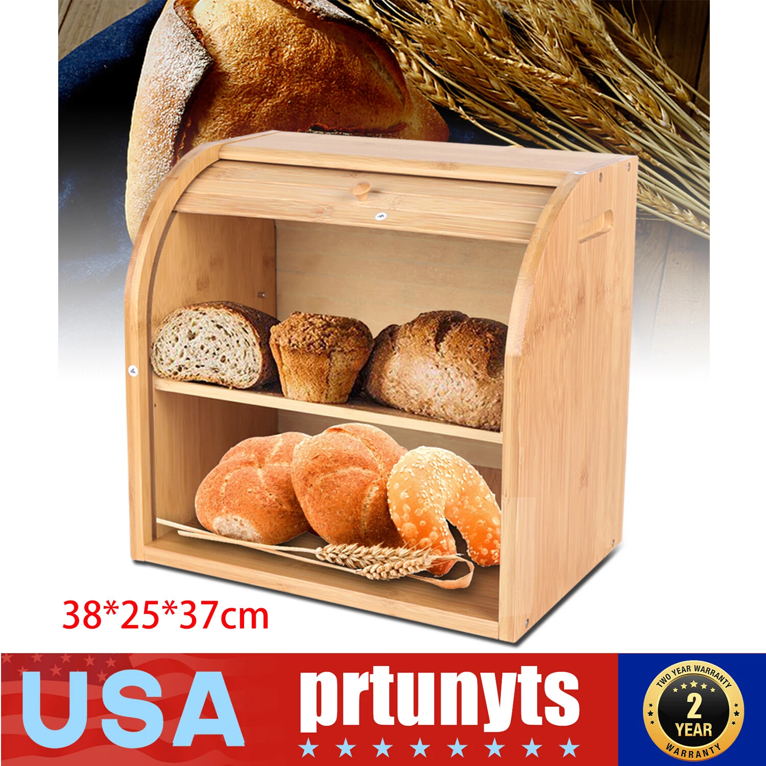 2-Layer Bread Box Bread Keeper Bamboo Wood With Lid Kitchen Storage Containers