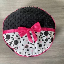 Dark Pink, Black & White Dots Round Accent Pillow