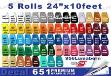 5 Rolls 24x10ft Adhesive Back Vinyl Computer Cut Graphics Sign/Craft Outdoor