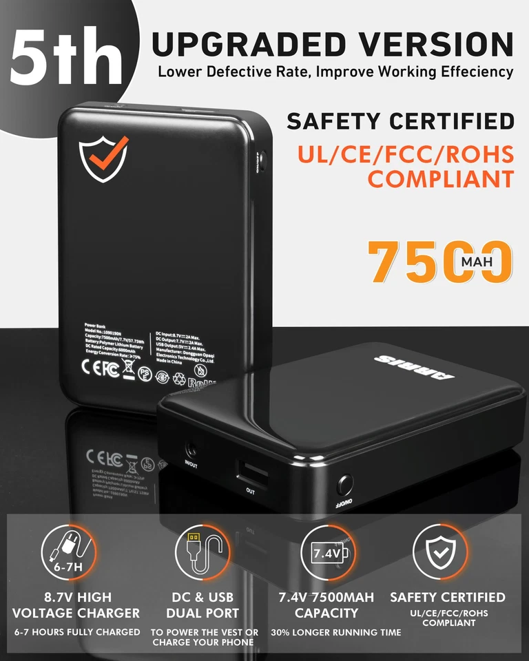 Chaleco térmico ARRIS para mujer, tamaño ajustable 7,4 V chaleco cálido eléctrico 8 zonas de calefacción Foto 4 de 4