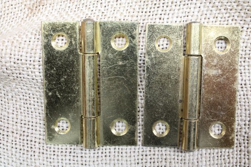 2 Old Cabinet Door Hinges Light Narrow Butt Brass Plated 2 X 1 1/2” Japan Made - Picture 3 of 10