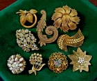 Vintage Monet Lisner BSK Coro JJ Unsigned Milk Glass Rhinestone Brooch lot of 9