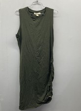 Michael Kors Women's Olive Green Ruched Sleeveless Tank Dress Size L