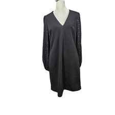 Marc New York Womens Black Rhinestone Sleeve V-Neck Shift Dress PLJC1AUR Size 2