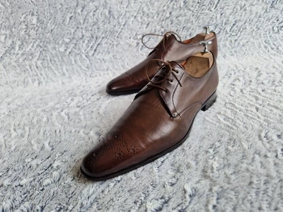 Santoni Derby Bout Fleuri Marron Cuir Patiné Semelle Gomme UK 7 - EU 41/41.5 - Photo 1/4