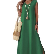 Summer Women's Dress Sleeveless V Neck Side Slit Elegant Long Maxi Dress