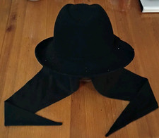 Vtg Betmar New York 100 Wool Womens BLACK Felt Hat w Attached Scarf Made in USA