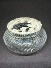 Rare Vintage Anchor Hocking Rawcliffe Pewter Rose Potpourri Lid and Jar