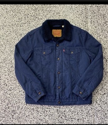 Levi High Pile Sherpa Lined Blue Snap Button Denim Jacket Mens Large Blue