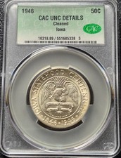 1946 Iowa Commemorative Half Dollar CAC UNC DETAILS (Cleaned) 50C #551685338