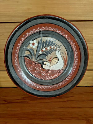 Vintage Jalisco 8'' Pottery Plate Hand Painted Tonala Bird & Folk Border 1981