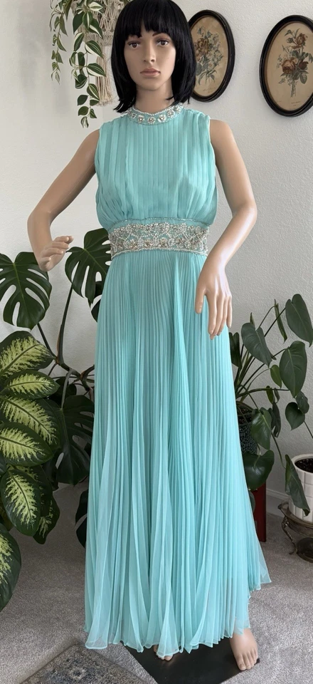 Maxi Vestido de Azafata Funda Vintage Años 60 Griego de Gasa Cóctel Talla Pequeña Foto 3 de 4