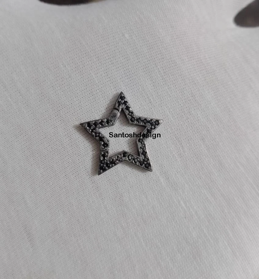 Designer Star Black Spinel Silver Oxidized Enhancer Lock,Handmade Lock Jewelry - Image 2 of 2