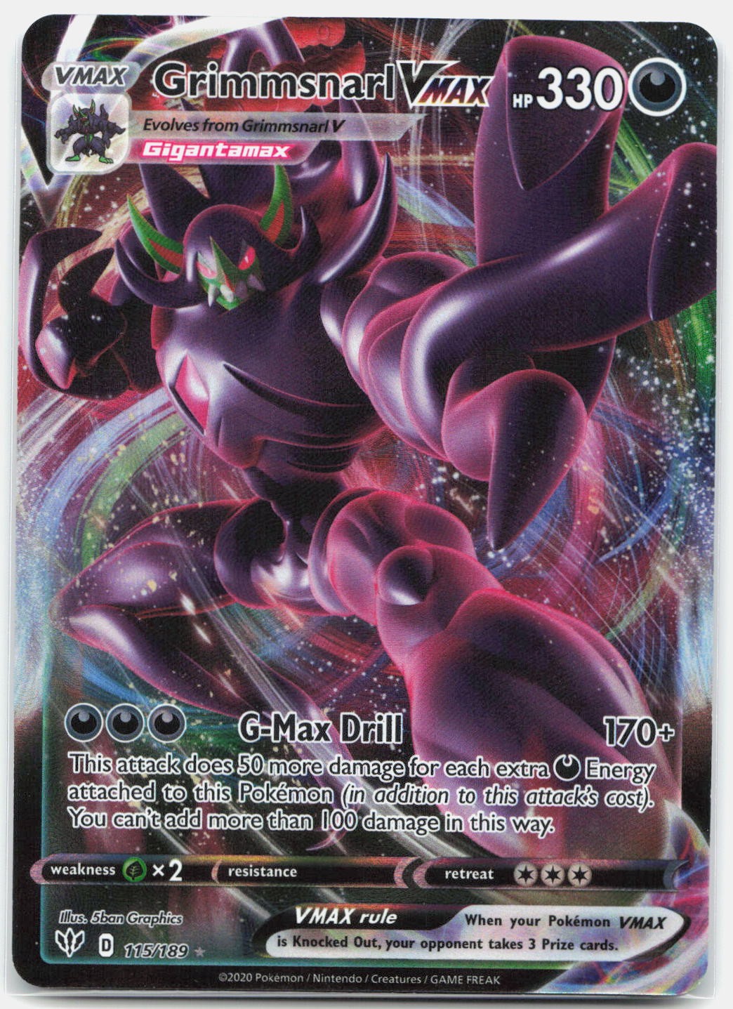 Grimmsnarl VMAX 115/189 Holo VMAX Rare Darkness Ablaze Pokemon Near Mint
