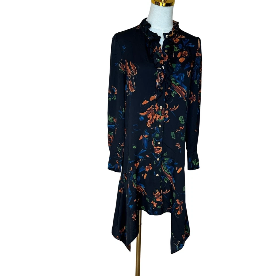 Tory Burch черный цветочный ассиметричный рубашка платье размер 0 мини карьера дизайнер $498 - Изображение 4 из 4