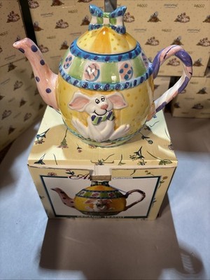 Springtime Easter Bunny Teapot With Bow On Top Ariela Collection Pastel Color